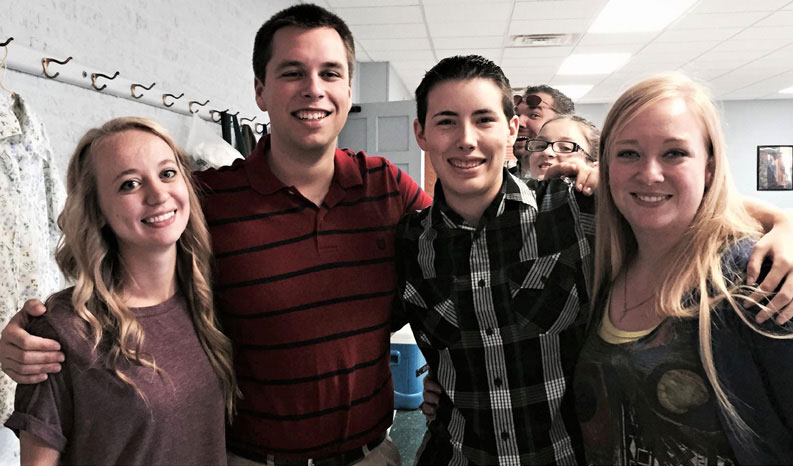 (L to R) Taylor (Johnston) Procascky, Rev. Colton Lott, Savanah Stanley and Megan Doner at FCC Sulphur before Colton left for Divinity School.